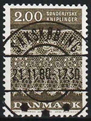 FRIMÆRKER DANMARK | 1980 - AFA 713 - Sønderjyske kniplinger - 2,00 Kr. gråbrun - Lux Stemplet Sakskøbing
